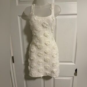 White Rosette Appliqué Mini Dress